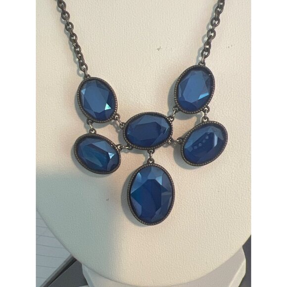 Touchstone Crystal Royal Blue Crystal Necklace Oxidized Silver Adj 16" + 3" - Picture 2 of 6